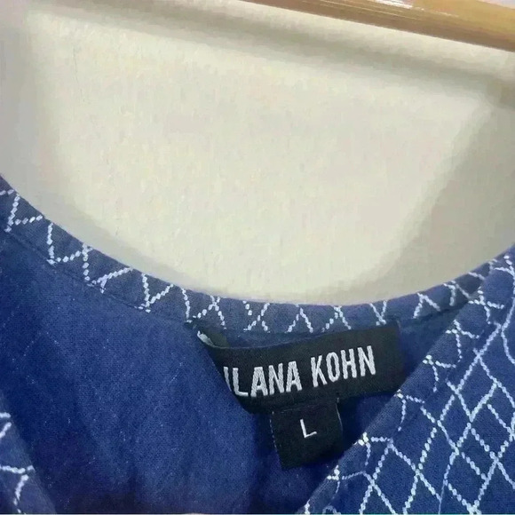 Ilana Kohn Samet Cotton Mini Dress Blue Print Sleeveless Drop Waist Large - Picture 6 of 8